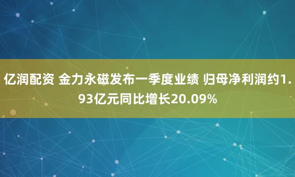亿润配资 金力永磁发布一季度业绩 归母净利润约1.93亿元同比增长20.09%